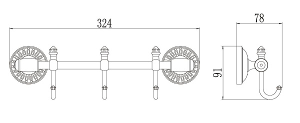 Планка с крючками Savol 3 крючка S-006673H