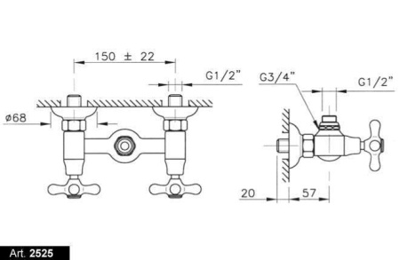 ДВУХВЕНТИЛЬНЫЙ CМЕСИТЕЛЬ ДЛЯ ДУША NICOLAZZI NUOVA BRENTA 2525 CR