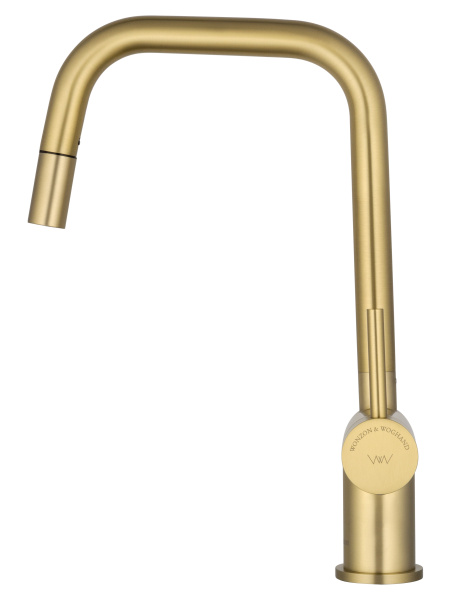Смеситель для кухни с выдвижым изливом WONZON & WOGHAND, брашированное золото WW-6018-BG