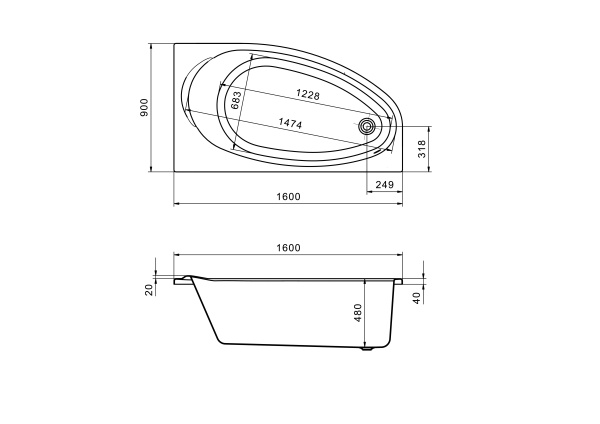 Акриловая ванна Roca Corfu (160x90) 248574000 правая