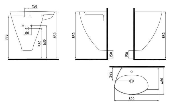 Раковина подвесная (80х48) Bien Mineral MNLM08001FD1W3000