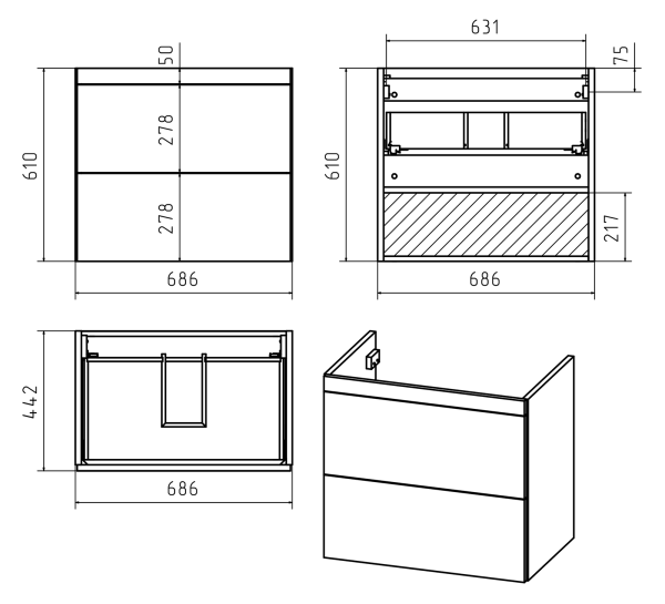 Тумба под раковину Misty Атлантик 70   П-Атл-01070-501П2Я