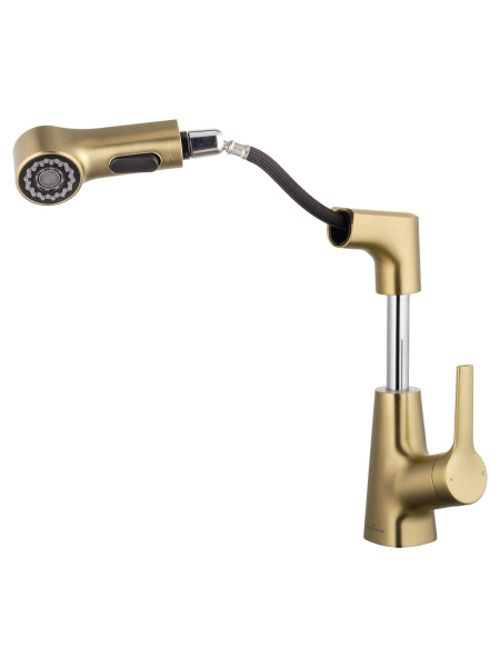 Смеситель для раковины с выдвижным изливом WONZON & WOGHAND, брашированное золото WW-121B108-BG