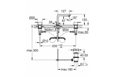 Смеситель для раковины на три отверстия, DN 15 Grohe Lineare 20304 000 (20304000) хром 