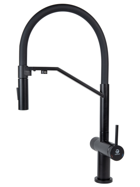 Смеситель для кухни однорычажный с каналом для питьевой воды и гибким изливом Agger Elegant A3241444 черный матовый