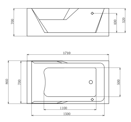 Акриловая ванна (171х86) Gemy G9066 II O R с гидромассажем, правая