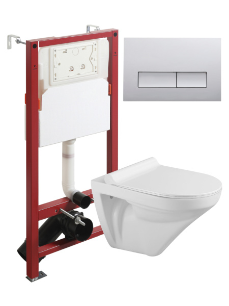 Комплект унитаза с инсталляцией безободковый Agger ATI06100+APB200 кнопка смыва хром