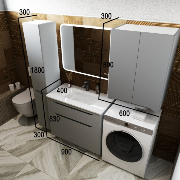 Тумба под раковину Style Line Марелла 90 Люкс Plus СС-00002418 серый матовый