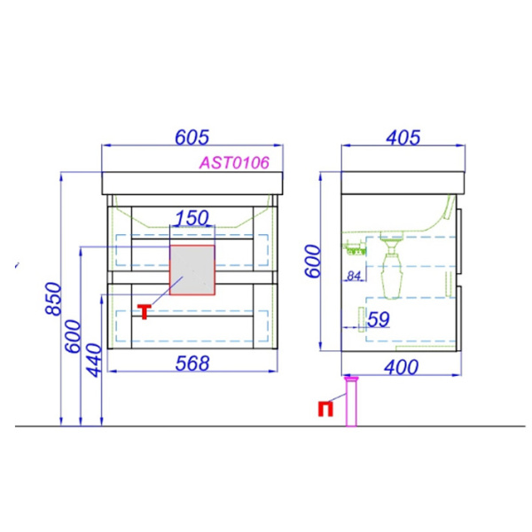 Тумба под раковину Aqwella Astrid 60 AST0106DD