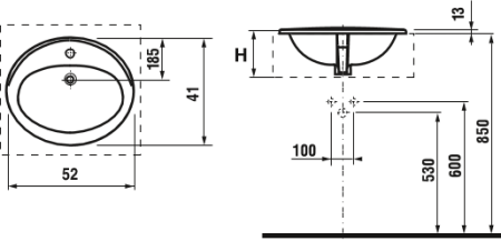 Раковина встраиваемая сверху (52x41) Roca Adora 327204000
