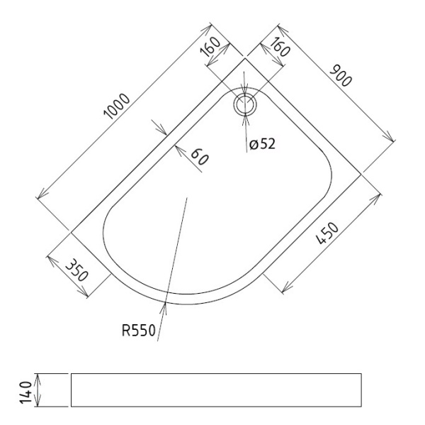 Акриловый душевой поддон (100х90) Gemy ST19 R асимметричная, белый