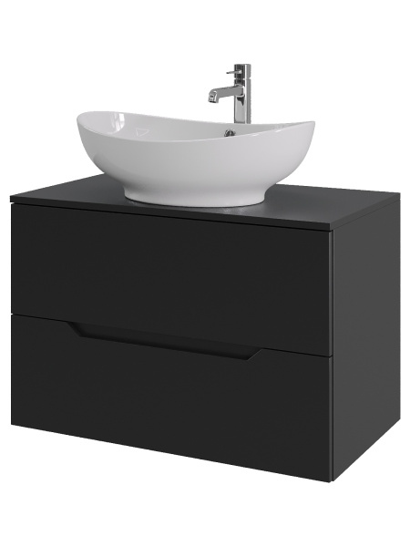 Тумба с раковиной подвесная 80 см, Orange Line Li-80TubMDF+B08-585W черный/белый