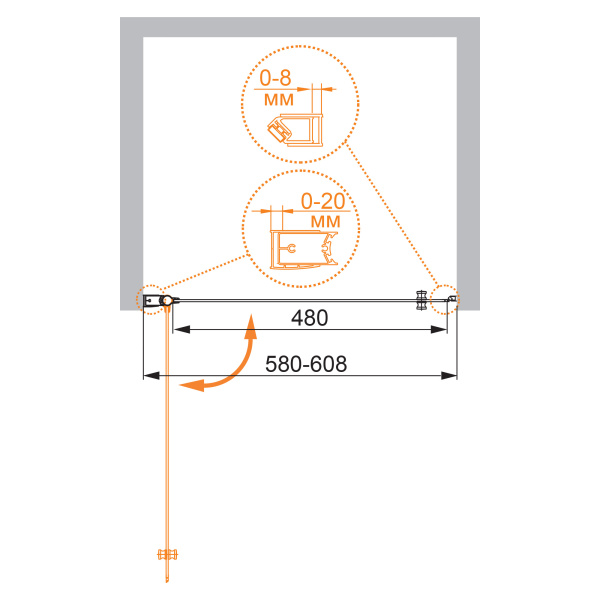Душевая дверь (60х195) CEZARES ELENA ELENA-W-B-1-60-P-Cr-L