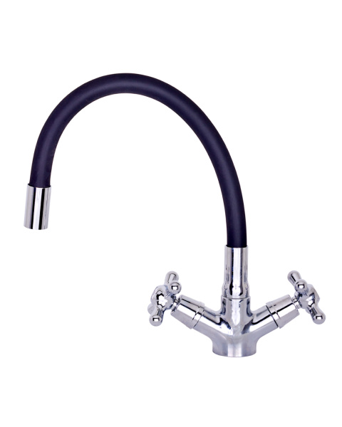 OneLife P03-007cr Смеситель для кухни двухвентильный полимерный с гибким изливом хром/черный