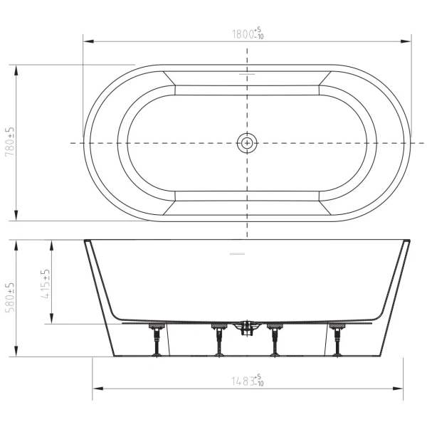 Акриловая ванна (180х78) Art&Max Modica AM-TORINO-1800-780 белый