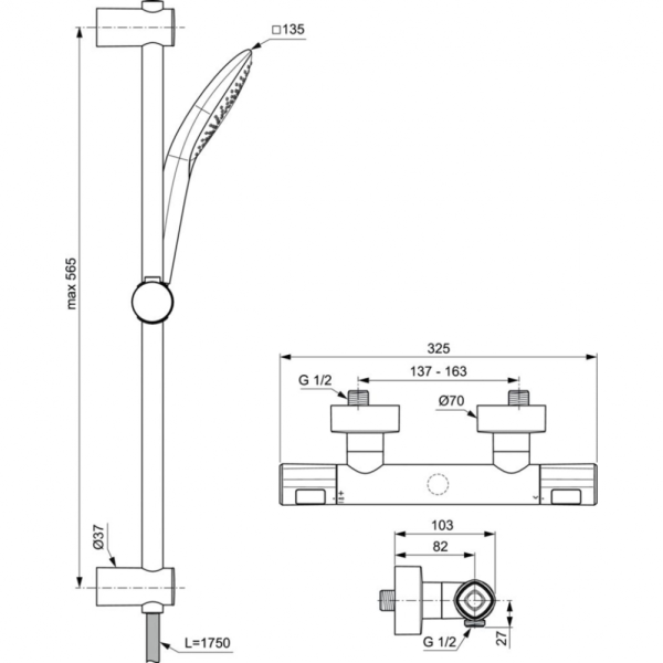 Душевой комплект Ideal Standard Ceratherm T100 A7234AA Душевой комплект Ideal Standard Ceratherm T100 A7234AA