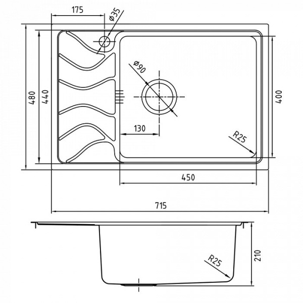 Кухонная мойка, нержавеющая сталь iddis Reeva REE71SRi77, сталь