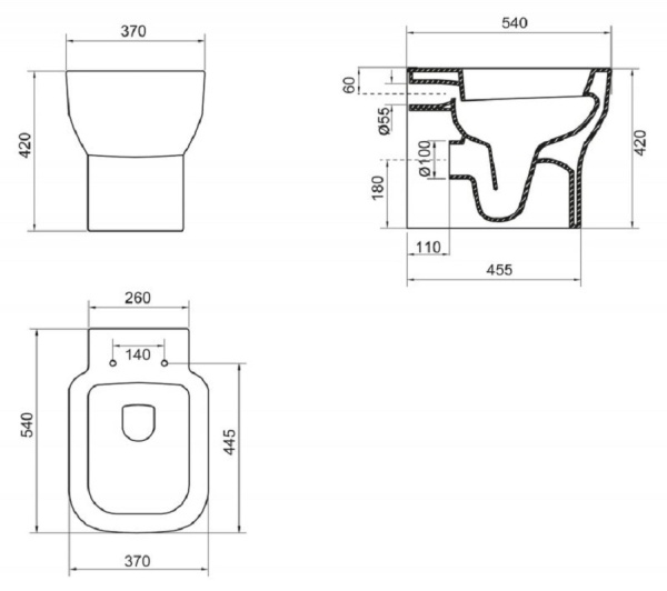 Унитаз приставной  BelBagno VASO BB127CB