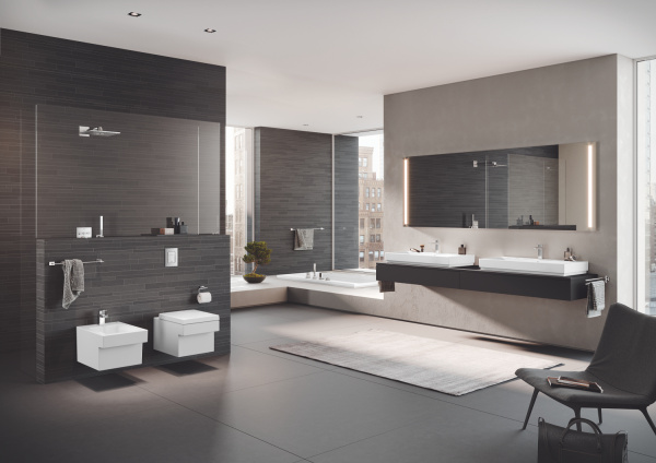 Дозатор жидкого мыла с держателем Grohe Essentials Cube 40756 001 (40756001) хром 