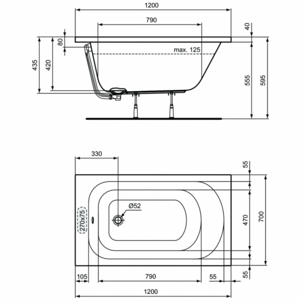 Прямоугольная ванна (120х70) Ideal Standard SIMPLICITY W004001 Прямоугольная ванна (120х70) Ideal Standard SIMPLICITY W004001