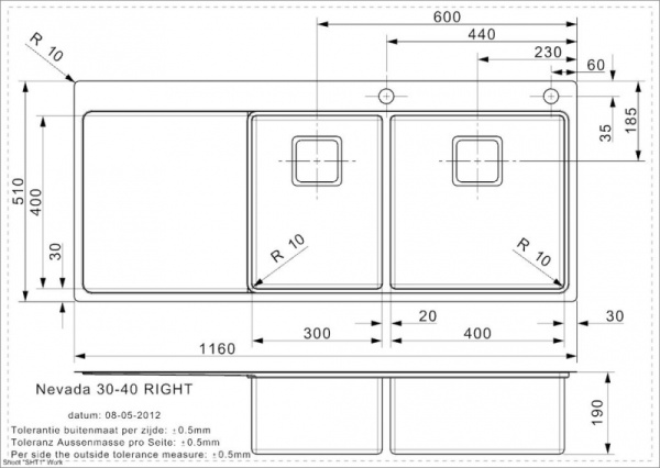 Мойка кухонная Reginox Nevada L 30x40 (left/rignt) 43108