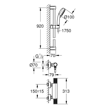 Термостат для душа Grohe Grohtherm 1000 Performance 34835000