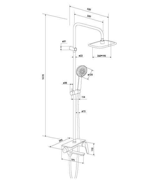 Душевая система с изливом Damixa Origin Bit 977720000 Душевая система с изливом Damixa Origin Bit 977720000