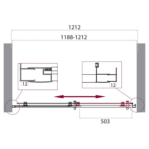 Душевая дверь (120х195) BelBagno UNO-195-BF-1-120-P-NERO 