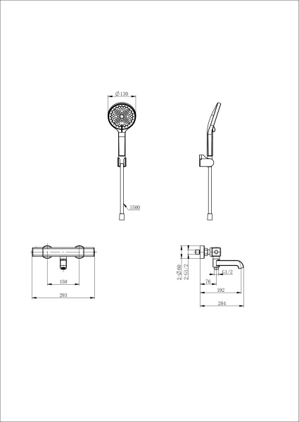 Смеситель для ванны с душем и термостатом WONZON & WOGHAND STAY 2, брашированное золото WW-B2016-A1-BG