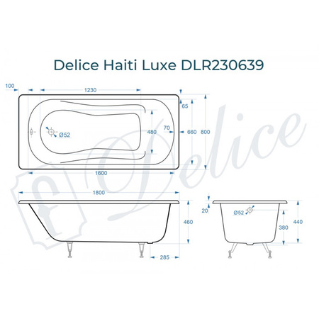 Ванна чугунная (180х80) Delice Haiti Luxe DLR230639 без ножек и антискользящего покрытия