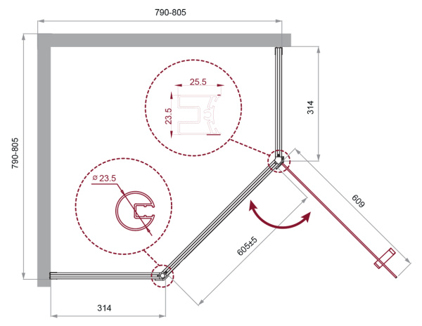 Душевой уголок (80х80) BelBagno UNO-195-P-1-80-C-Cr