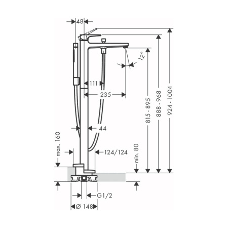 Смеситель для ванны напольный Hansgrohe Metropol 32532140 шлифованная бронза