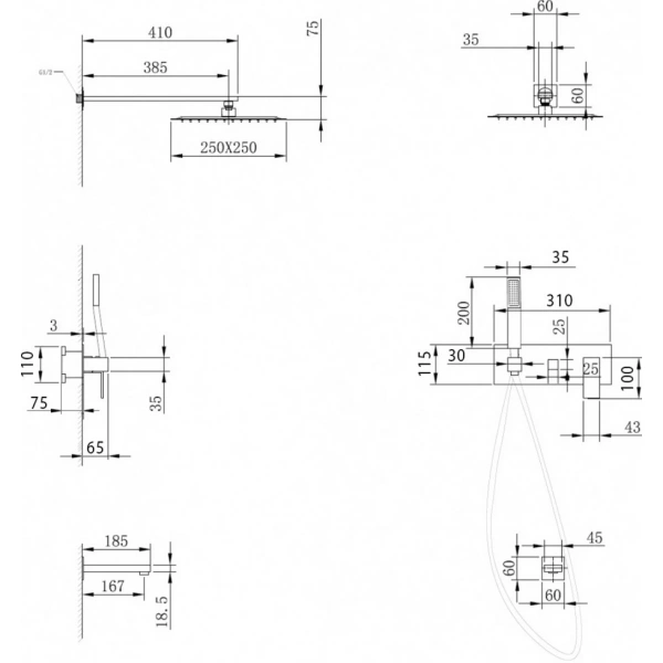 Душевой комплект ABBER Daheim AF8217SP скрытого монтажа с изливом, сатин