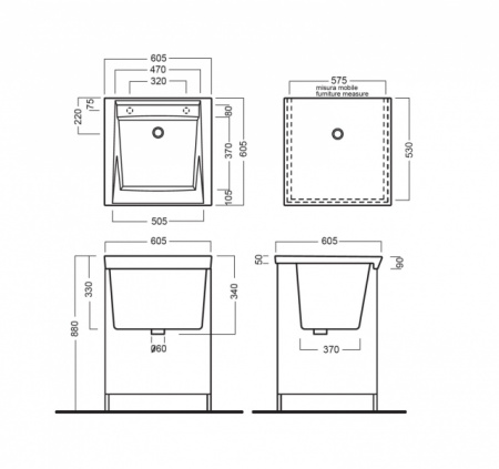 Раковина хозяйственная Hatria Sixty.PL 60x60 YXMC01