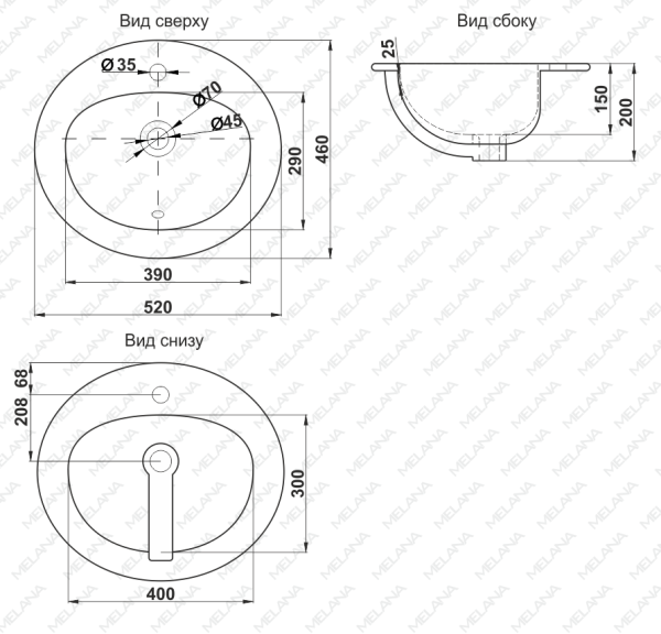 Встраиваемая сверху (52х46)  Melana 307-805