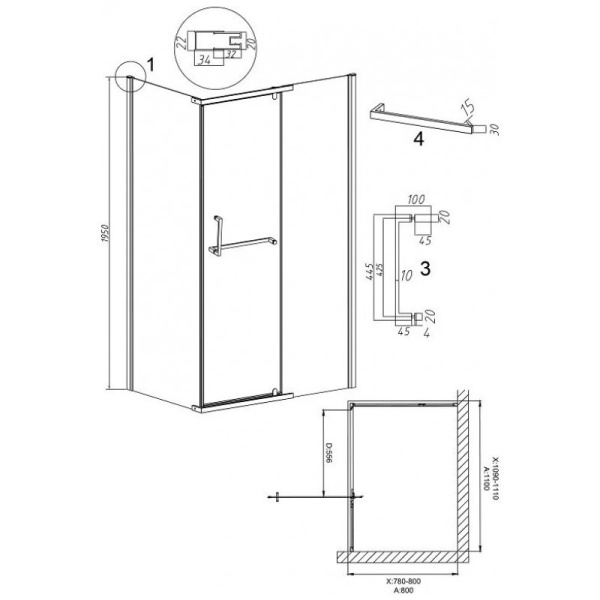 Душевой уголок (110х80) Grossman Pragma 120.K33.03.1180.21.02