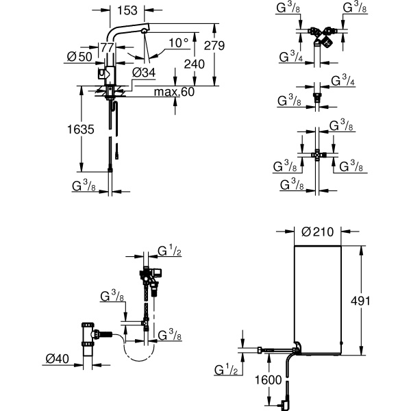 Стартовый комплект Grohe Red MONO с бойлером размера М 127178