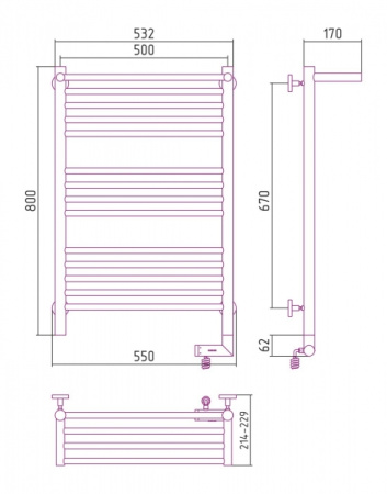 Полотенцесушитель Электрический Cунержа Богема с полкой 2.0 Правый (800x500) Шампань 020-5207-8050