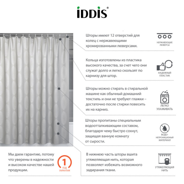 Штора для ванной комнаты 200*180 IDDIS Decor (D02P218i11)
