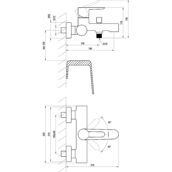 Смеситель для ванны Ravak Puri PU 022.01/150 X070169 Смеситель для ванны Ravak Puri PU 022.01/150 X070169