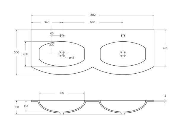 Стеклянная раковина с двумя чашами Cezares 82412 Extra-light