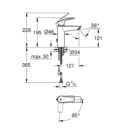 Смеситель для раковины с цепочкой  Grohe Eurosmart CoolStart 23394 30E (2339430E) хром 