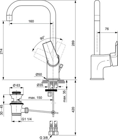 Смеситель для раковины Ideal Standard Tesi A6571AA