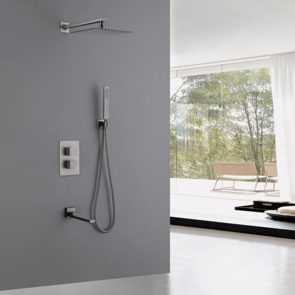 Душевой комплект ABBER Daheim AF8250NG скрытого монтажа с изливом, термостат, никель