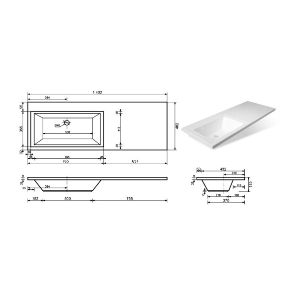 Раковина Style Line Даллас 140х48 СС-00002220 левая