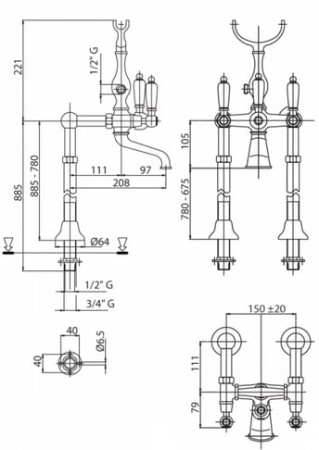 Смеситель для ванны Cezares VENEZIA-VDP-02-Bi