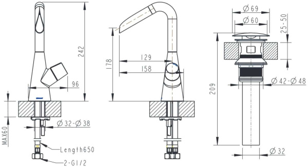 Смеситель для умывальника Bravat NIZZA F196150C-1