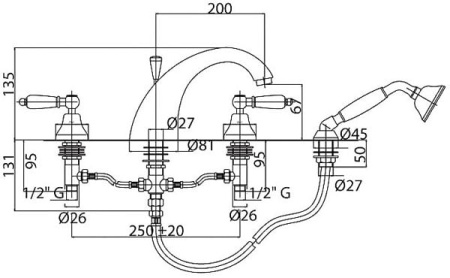 Смеситель на борт ванны Cezares FIRST FIRST-BVD-03-M золото