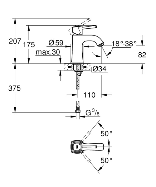 Смеситель для раковины GROHE Grandera 23310 DA0 (23310DA0) теплый закат глянец Смеситель для раковины GROHE Grandera 23310 DA0 (23310DA0) теплый закат глянец