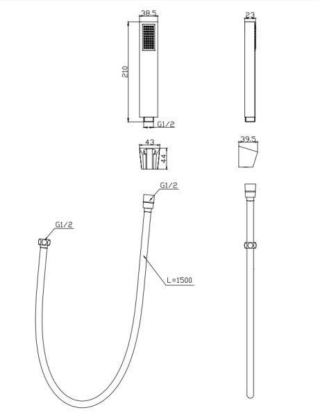 Ручной душ со шлангом и держателем BelBagno LUCE LUC-DFS-NERO Ручной душ со шлангом и держателем BelBagno LUCE LUC-DFS-NERO